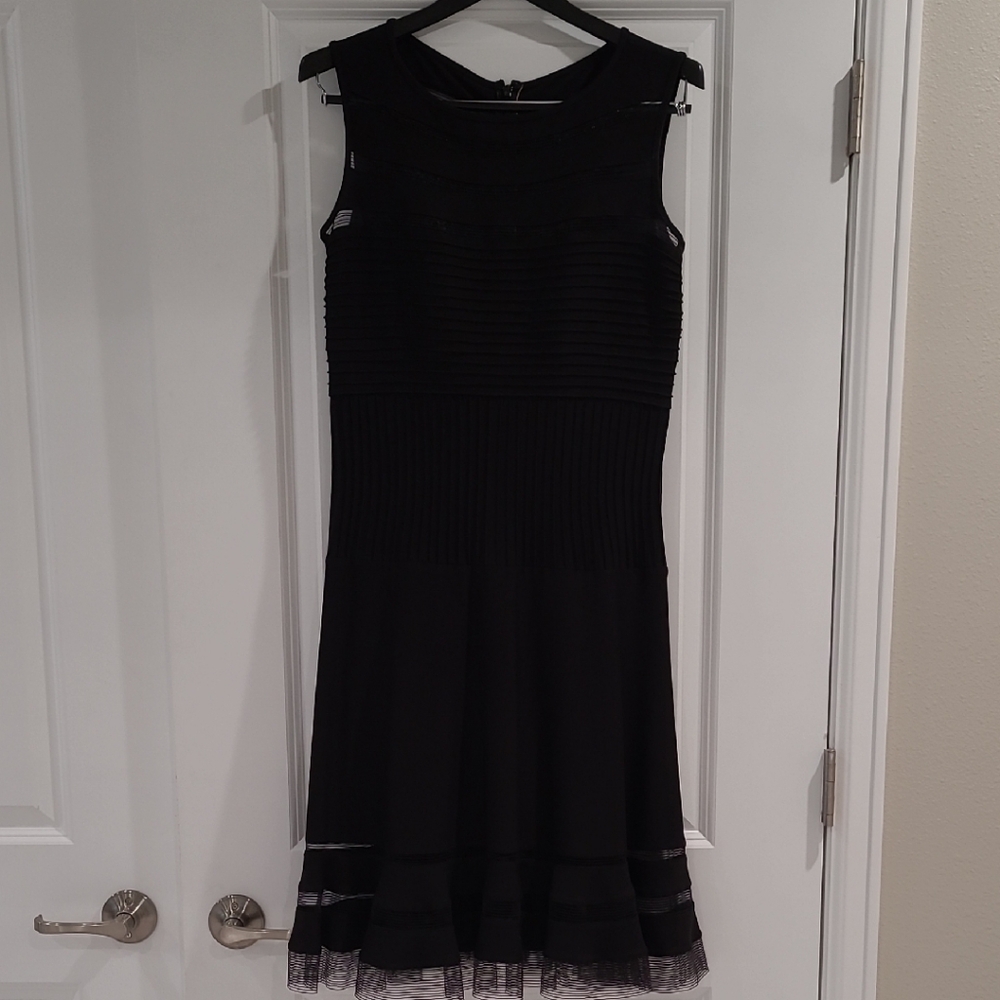 Tadashi Shoji Black Cocktail Dress with Modern Lace Trim